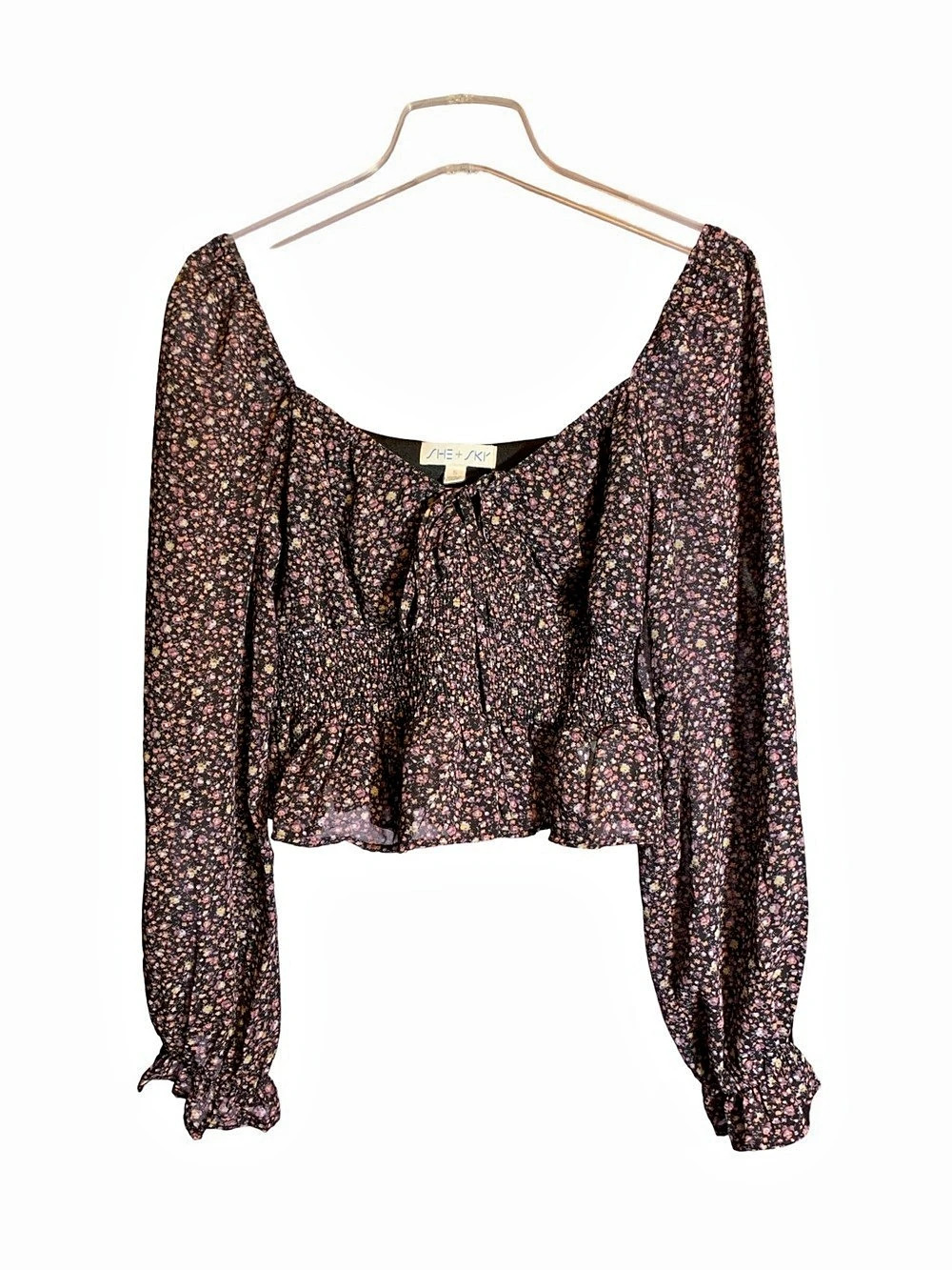 She + Sky Floral Crop Top Black & Pink Size Small
